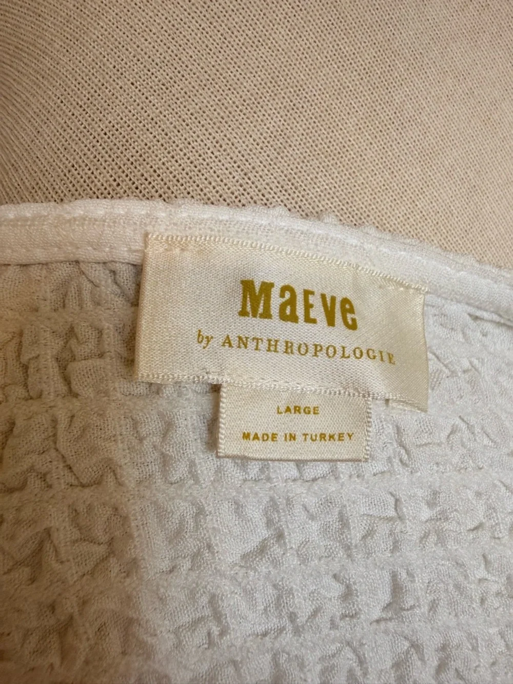 Anthropologie White Textured Scoop-Neck Puff Sleeve Top